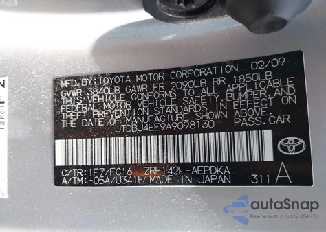 2010 Toyota Corolla S/Le/Xle from USA, damaged, VIN JTDBU4EE9A9098130
